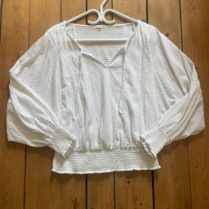 Anthropologie White Long Sleeve Smocked Poet Shirt Size Medium